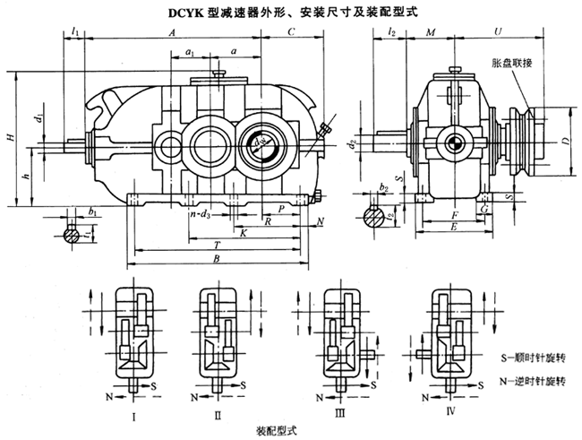 DCYK型減速器外形、安裝尺寸及裝配型式